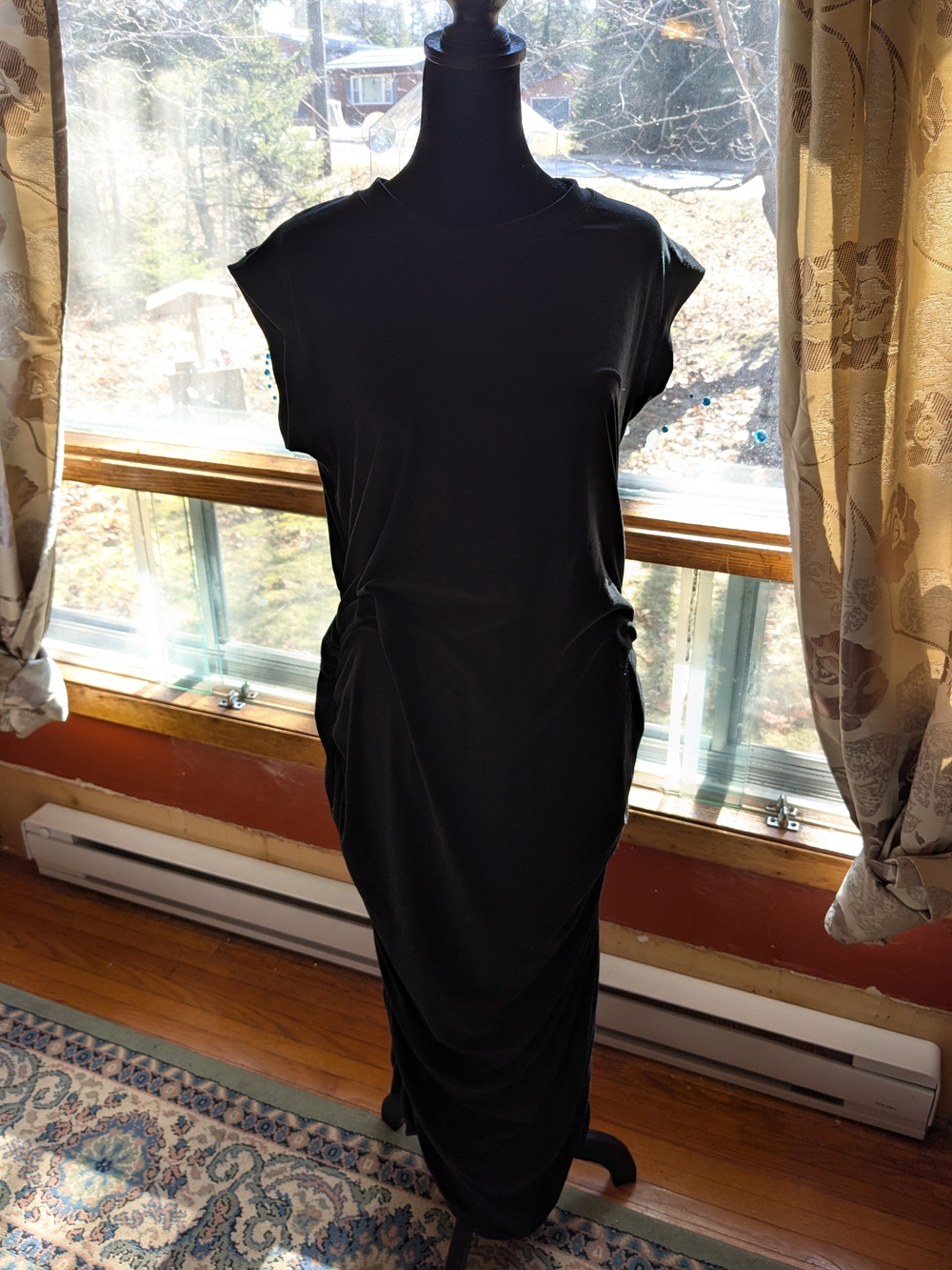 Women’s Black Ruched Side T-Shirt Dress Made In USA